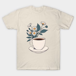 aesthetic cup of coffee withh blooming flowers T-Shirt